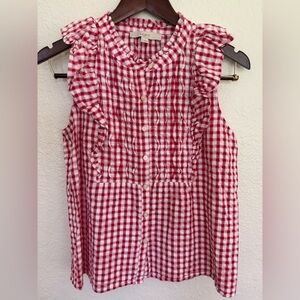 LOFT Red and White Gingham Sleeveless Top
